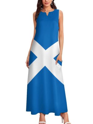 Scotland Flag Women's Maxi Dress Summer Sleeveless Casual Long Dresses with Pockets