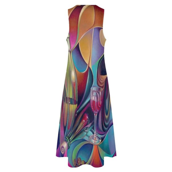 Wine Glasses Women's Maxi Dress Summer Sleeveless Casual Long Dresses with Pockets