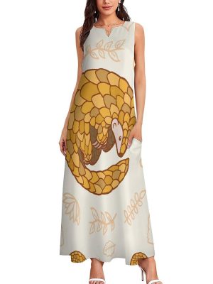 Hibernating Pangolins Women's Maxi Dress Summer Sleeveless Casual Long Dresses with Pockets