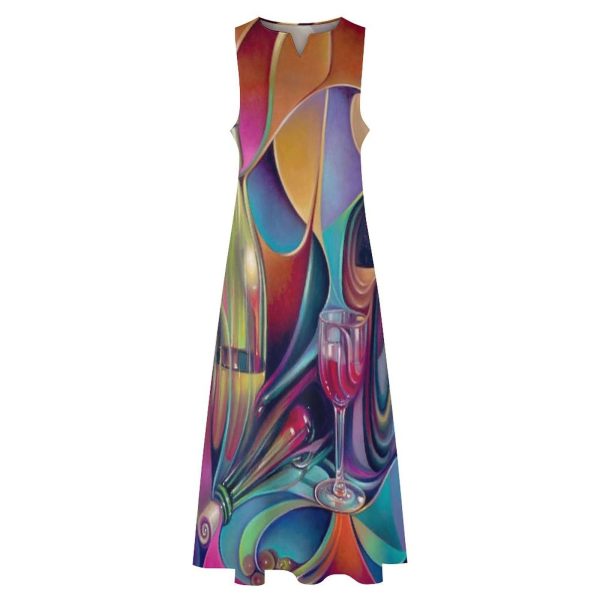 Wine Glasses Women's Maxi Dress Summer Sleeveless Casual Long Dresses with Pockets