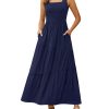 2025 Summer Sleeveless Long Beach Sundress Square Neck Tank Top Tiered Maxi Dress with Pockets