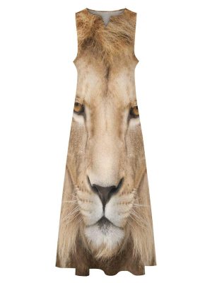 Portrait of A Majestic Lion Women's Maxi Dress Summer Sleeveless Casual Long Dresses with Pockets