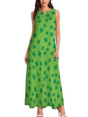 Four Leaf Clovers Women's Maxi Dress Summer Sleeveless Casual Long Dresses with Pockets