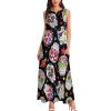 Day of The Dead Sugar Skull Women's Maxi Dress Summer Sleeveless Casual Long Dresses with Pockets