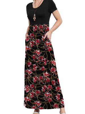 Women's Short Sleeve Loose Plain Maxi Dresses Casual Vacation Long Dresses with Pockets