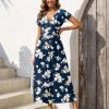 Women's Summer Dresses 2025 Short Sleeve Maxi Dress Casual V Neck Flowy Sundress with Pockets
