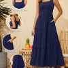 2025 Summer Sleeveless Long Beach Sundress Square Neck Tank Top Tiered Maxi Dress with Pockets