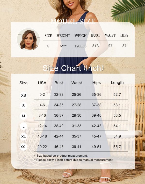 2025 Summer Sleeveless Long Beach Sundress Square Neck Tank Top Tiered Maxi Dress with Pockets